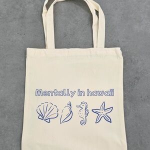 Seashell Cream Tote with Blue Print